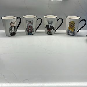 Hipster Animal Series Anamorphic Stoneware Cups Mugs 4 Signature Housewares Inc